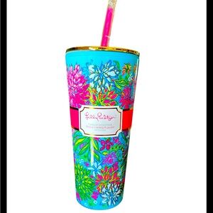 Lilly Pulitzer Tumbler with Straw Featured in Walking on Sunshine 24oz. NEW